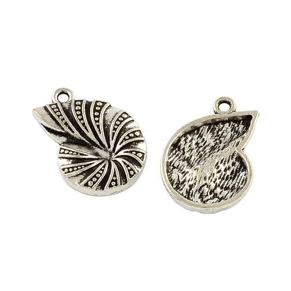 

PandaHall Tibetan Style Alloy Conch Shell Pendants, Cadmium Free & Lead Free, Antique Silver, 23x16x3.5mm, Hole: 2mm, about 217pcs/500g...