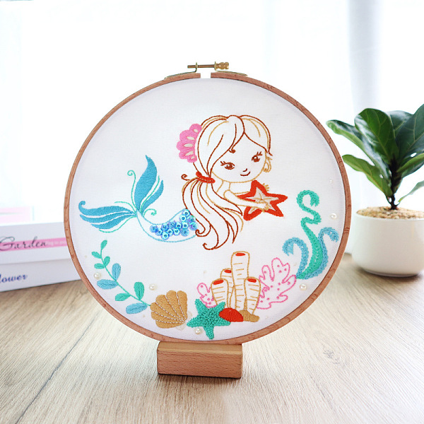

PandaHall Mermaid Pattern DIY Embroidery Kit, including Embroidery Needles & Thread, Cotton Linen Cloth, White, 290x290mm Cloth Mermaid...