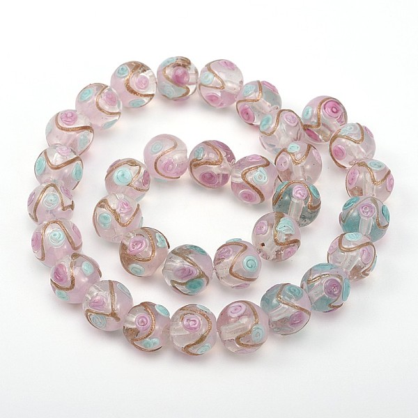 

PandaHall Round Shaped Handmade Gold Sand Bumpy Lampwork Beads, Lavender Blush, 12mm, Hole: 2mm Lampwork Round Pink