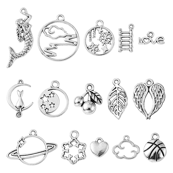 

PandaHall 90Pcs 15 Style Tibetan Style Alloy Pendants, Cherry & Moon with Cat & Heart, Antique Silver, 9.5~33x7~27x1~3mm, Hole: 1.2~2mm...