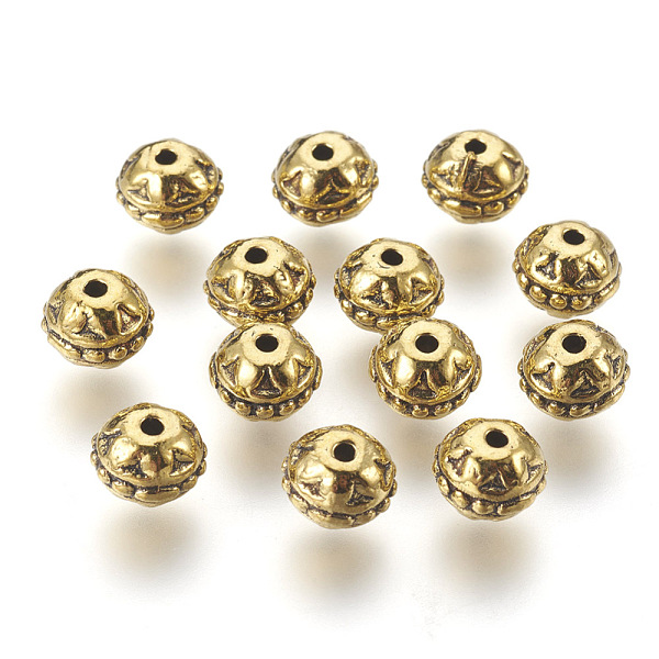 

PandaHall Tibetan Style Alloy Beads, Round, Antique Golden Color, Lead Free & Nickel Free & Cadmium Free, Size: about 8mm in diameter, 7mm...