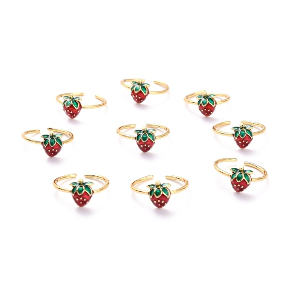 Brass Enamel Strawberry Cuff Rings