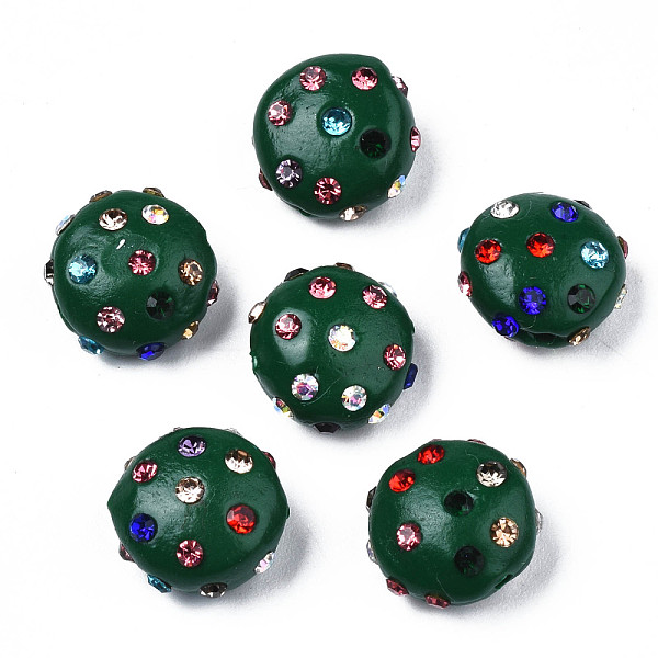 

PandaHall Polymer Clay Rhinestone Beads, Pave Disco Ball Beads, Flat Round, Dark Green, 11~12x7mm, Hole: 1.4mm, Rhinestone: pp15(2.1~2.2mm)..., Multicolor