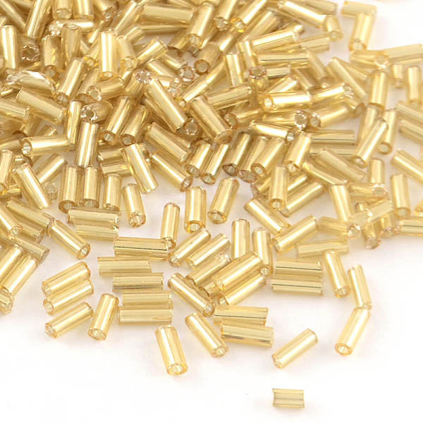 

PandaHall Tube Glass Bugle Beads, Silver Lined, Light Khaki, 4~4.5x2mm, Hole: 1mm, about 1556pcs/50g Glass