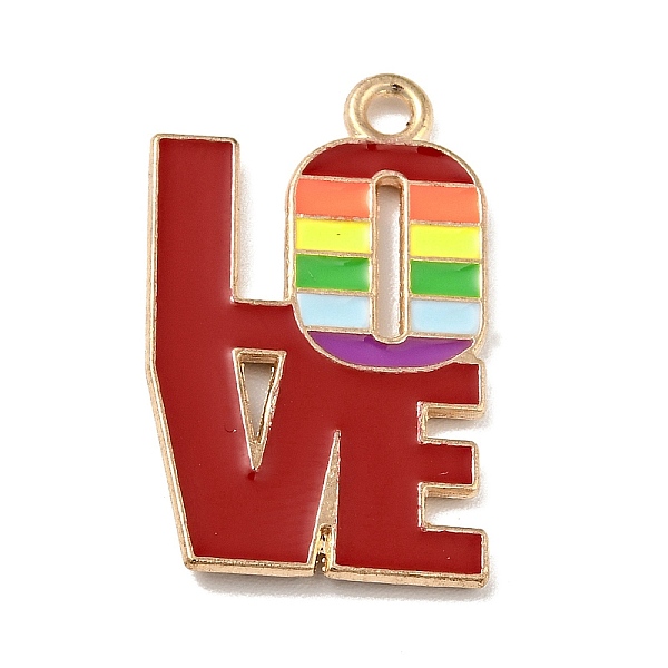 

PandaHall Rainbow Color Alloy Enamel Pendants, Word LOVE Charms, Light Gold, Colorful, 24x15x1.5mm, Hole: 1.5mm Alloy+Enamel Word