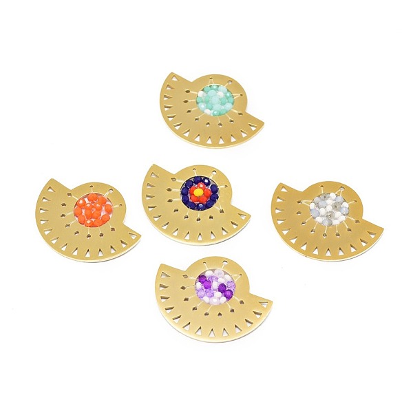 

PandaHall 304 Stainless Steel Chandelier Components Links, with Glass Beads, Fan, Golden, Mixed Color, 27.5x35x3mm, Hole: 1.2mm 304..., Multicolor