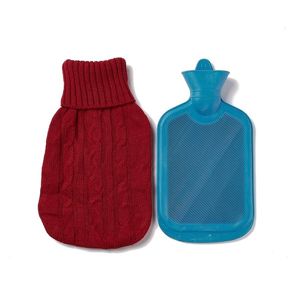 PandaHall Random Color Rubber Hot Water Bag, Hot Water Bottle, with Red Color Detachable Knitting Cover, Water Injection Style, Giving Your...