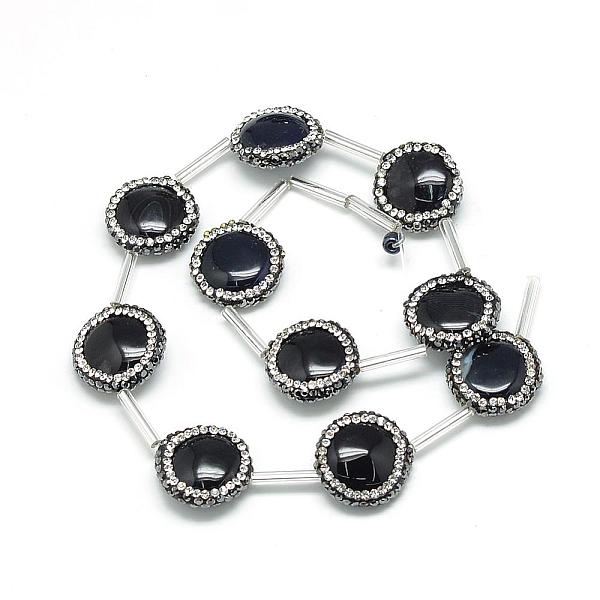

PandaHall Natural Black Onyx Rhinestone Beads, Dyed, Flat Round, Black, 17~18x6mm, Hole: 1mm Black Onyx Flat Round Black