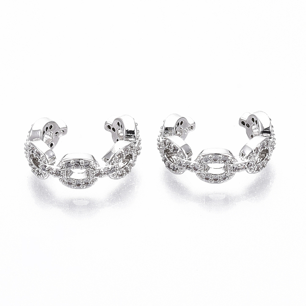 

PandaHall Brass Cubic Zirconia Cuff Earrings, Cable Chain, Nickel Free, Clear, Real Platinum Plated, 10x4.5mm Cubic Zirconia Clear