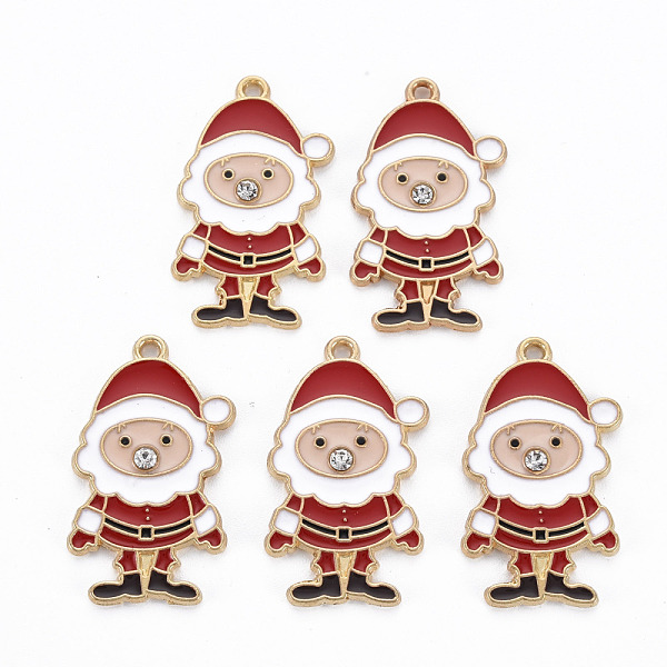 

PandaHall Rack Plating Alloy Enamel Pendants, with Crystal Rhinestone, Cadmium Free & Nickel Free & Lead Free, Father Christmas, Light Gold..., Red