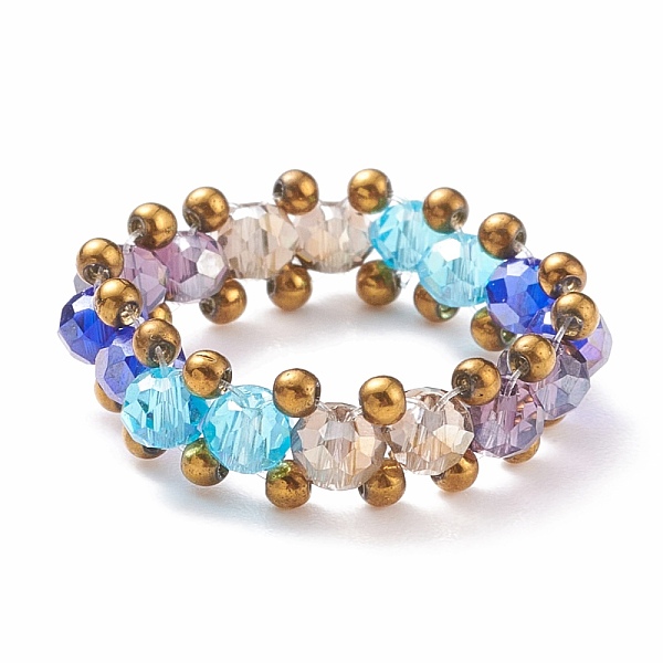 

PandaHall Glass Braided Bead Finger Ring for Women, Blue, US Size 7 3/4(17.9mm) Glass Blue