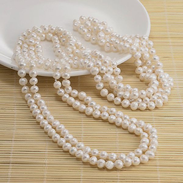 

PandaHall Natural Pearl Beads Necklace, White, 62.9 inch Pearl White