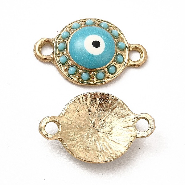 

PandaHall Alloy Connector Charms with Enamel and Synthetic Turquoise, Flat Round Links with Turquoise Evil Eye, Nickel, Golden, 22x14x4.5mm...