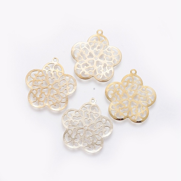 

PandaHall Iron Filigree Pendants, Flower, Golden, 25.5x24x0.3mm, Hole: 1.4mm Iron Flower