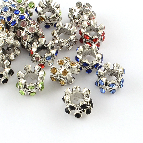 

PandaHall Column Antique Silver Plated Alloy Rhinestone European Beads, Large Hole Beads, Mixed Color, 10~11x7~8mm, Hole: 5mm..., Multicolor
