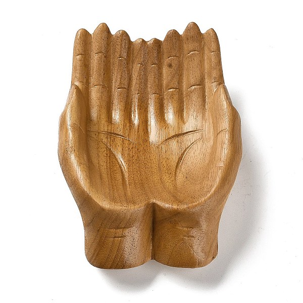 

PandaHall Wooden Hand Dish Jewelry Plate, Carved Wood Bowl, Storage Tray for Rings, Necklaces, Earring, Peru, 180x126.5x44mm Wood Body Brown