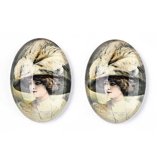 

PandaHall Glass Cabochons, with European Style Pattern, Oval, Lemon Chiffon, 25x18x6mm Glass Oval