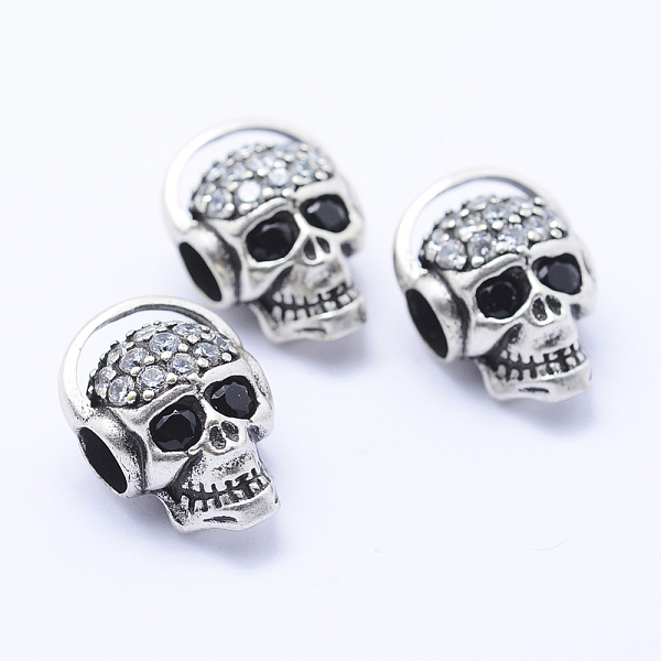 

PandaHall Brass Micro Pave Cubic Zirconia Beads, Lead Free & Nickel Free & Cadmium Free, Skull, Antique Silver, 17x12.5x10mm, Hole: 4mm...