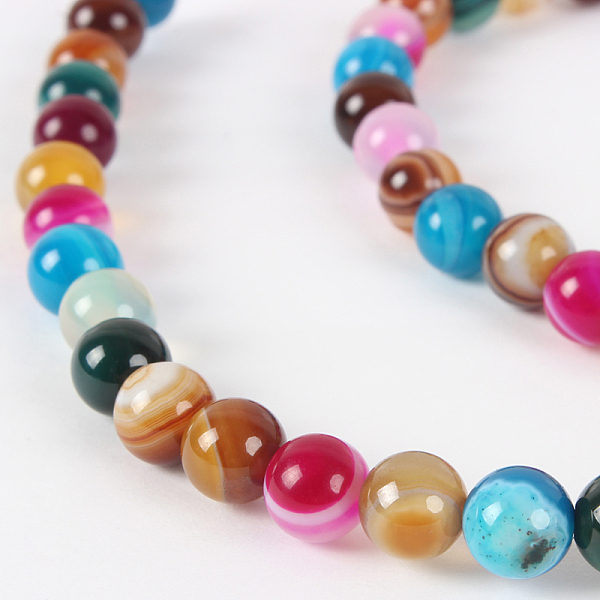 

PandaHall Natural Striped Agate/Banded Agate Round Bead Strands, Dyed, Mixed Color, 6mm, Hole: 1mm, about 63pcs/strand, 15.35 inch Banded..., Multicolor