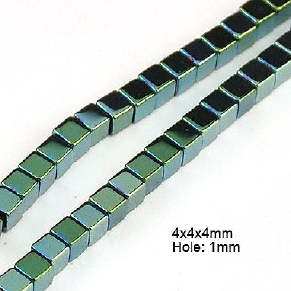 

PandaHall Non-magnetic Synthetic Hematite Beads Strands, Cube, Green Plated, 4mm, Hole: 1mm, 15.7 inch Non-magnetic Hematite Cube Green