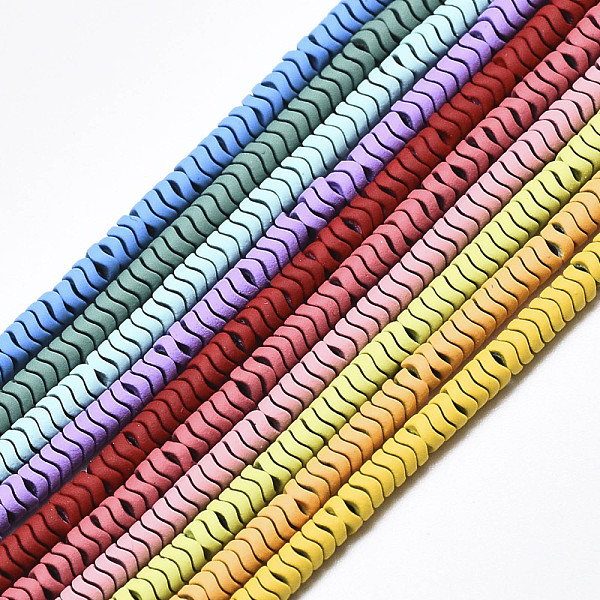 

PandaHall Spray Painted Non-magnetic Synthetic Hematite Beads Strands, Wave Flat Round, Mixed Color, 3x1mm, Hole: 0.5mm, about..., Multicolor