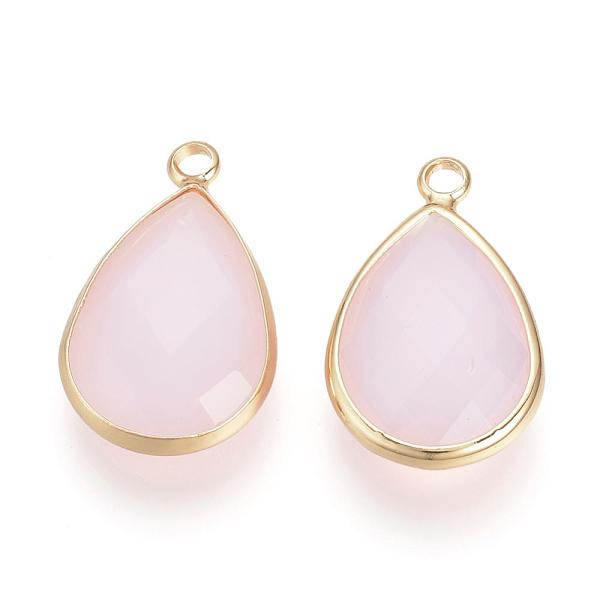 

PandaHall Glass Pendants, with Brass Findings, Faceted, Drop, Light Gold, Pink, 18x10.5x4.5mm, Hole: 1.8~2.3mm Brass+Glass Teardrop Pink