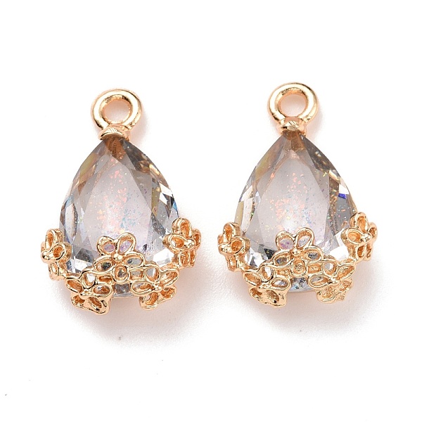 

PandaHall Rhinestone Pendants, with Light Gold Alloy Settings, Teardrop with Flower, Crystal, 20x12.5x6mm, Hole: 1.8mm Alloy+Rhinestone..., Clear
