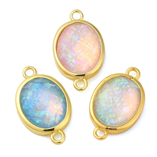 

PandaHall Synthetic Opal Connector Charms, Rack Plating Brass Oval Links, Golden, Mixed Color, 18x11x5mm, Hole: 1.4mm Brass Oval Multicolor