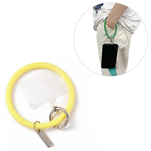 PandaHall Silicone Loop Phone Lanyard, Wrist Lanyard Strap with Plastic & Alloy Keychain Holder, Champagne Yellow, 17.7cm Silicone Yellow