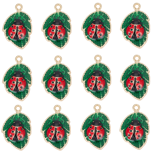 

PandaHall SUNNYCLUE 30Pcs Alloy Enamel Pendants, Cadmium Free & Nickel Free & Lead Free, Golden, Leaf with Ladybug Charm, Green, 23x15x3.5mm...