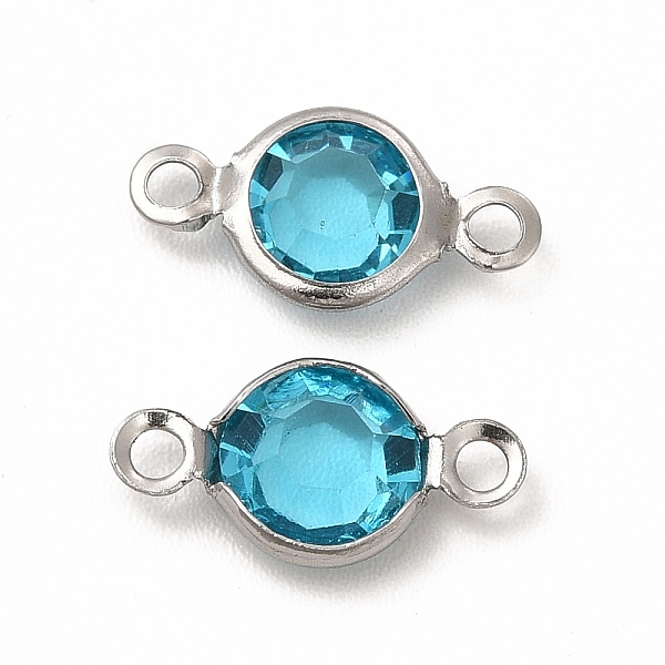 

PandaHall 304 Stainless Steel with Glass Connector Charms, Flat Round Links, Stainless Steel Color, Cyan, 12.5x7x2mm, Hole: 1.5mm 304...