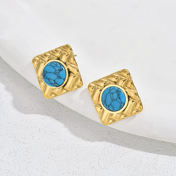 

PandaHall 304 Stainless Steel Rhombus Stud Earrings, with Synthetic Turquoise, Real 18K Gold Plated, 18x18mm Synthetic Turquoise Rhombus