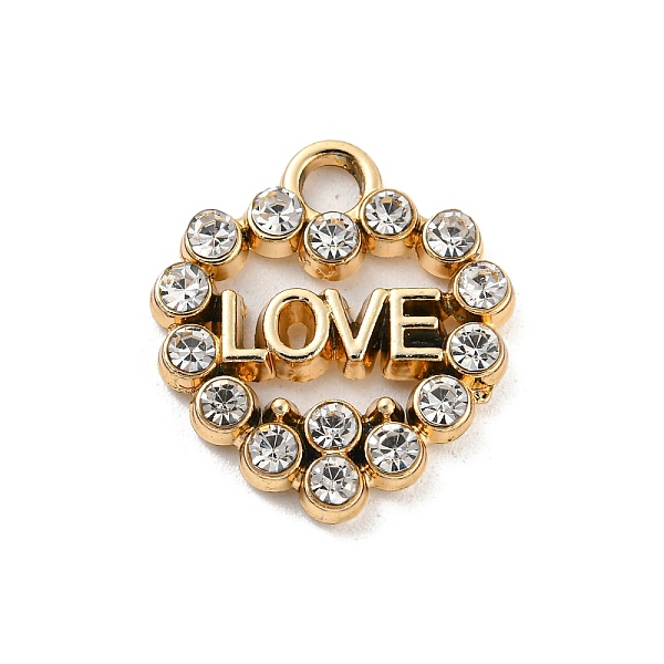 

PandaHall UV Plating Alloy Rhinestone Pendants, Heart with Word Love, for Valentine's Day, Golden, 17.5x16x2.5mm, Hole: 2.5mm...