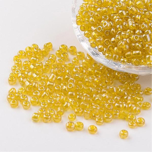 

PandaHall Round Glass Seed Beads, Trans. Colours Lustered, Yellow, Size: about 4mm in diameter, hole: 1.5mm, about 496pcs/50g Glass Yellow