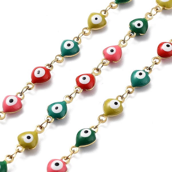 

PandaHall 304 Stainless Steel Link Chains, with Resin & Enamel & Spool, Unwelded, Real 18K Gold Plated, Eye, Colorful, 10.5x5x3.5mm, about...