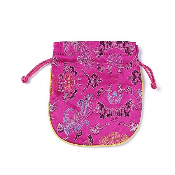 

PandaHall Silk Packing Pouches, Drawstring Bags, Deep Pink, 13~13.5x11.4~12cm Silk Pink
