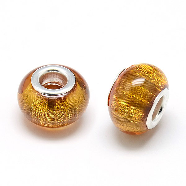 

PandaHall Resin European Beads, Large Hole Beads, with Silver Color Plated Brass Cores, Rondelle Large Hole Beads, Goldenrod, 13.5x9~9.5mm..., Gold