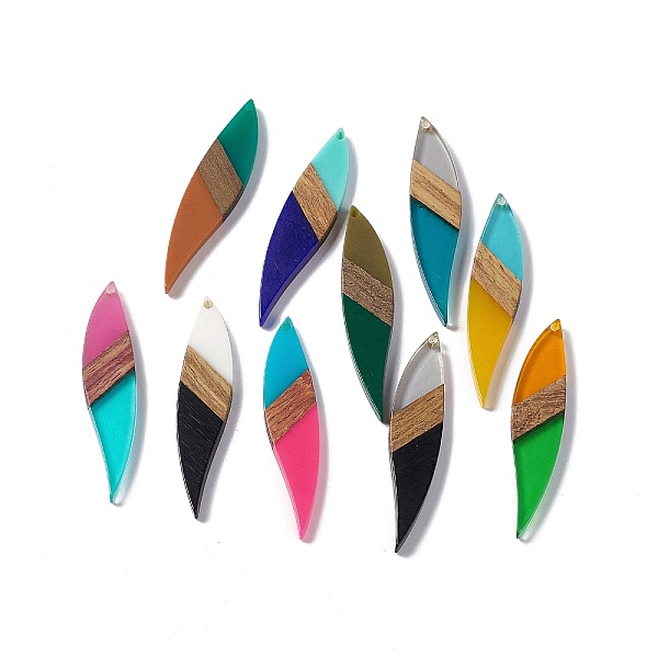 

PandaHall Opaque Resin & Walnut Wood Big Pendants, Leaf Charms, Mixed Color, 53x11.5x3mm, Hole: 1.8mm Resin+Wood Leaf Multicolor