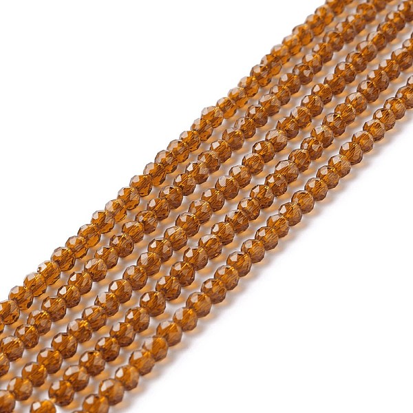 

PandaHall Transparent Glass Beads Strands, Faceted, Round, Peru, 2mm, Hole: 0.6mm, about 182~201pcs/strand, 14.57~15.24 inch((37~38.7cm)..., Brown