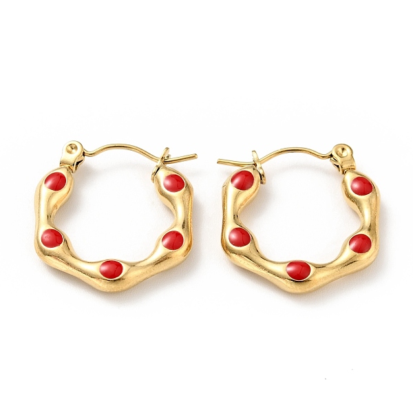 

PandaHall Ion Plating(IP) 304 Stainless Steel Hexagon Hoop Earrings with Enamel for Women, Golden, Red, 20x19x3mm, Pin: 0.8mm 304 Stainless...