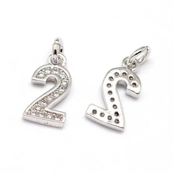 

PandaHall Real Platinum Plated Tone Brass Micro Pave Cubic Zirconia Number Charms, Num.2, Cadmium Free & Nickel Free & Lead Free..., Clear