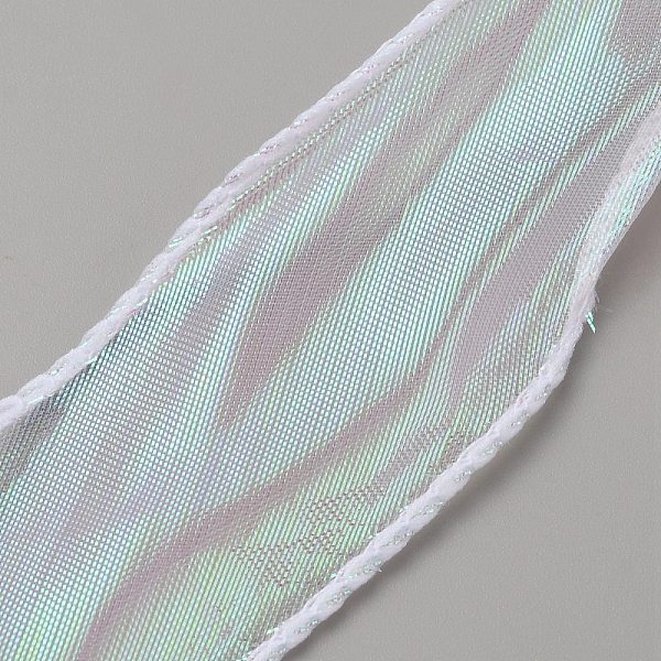 

PandaHall Flat Rainbow Color Nylon Organza Ribbon, Iridescent Ribbon for Bowknot, Flower, Gift Decoration, Clear AB, 1-5/8 inch(40mm), about..., White