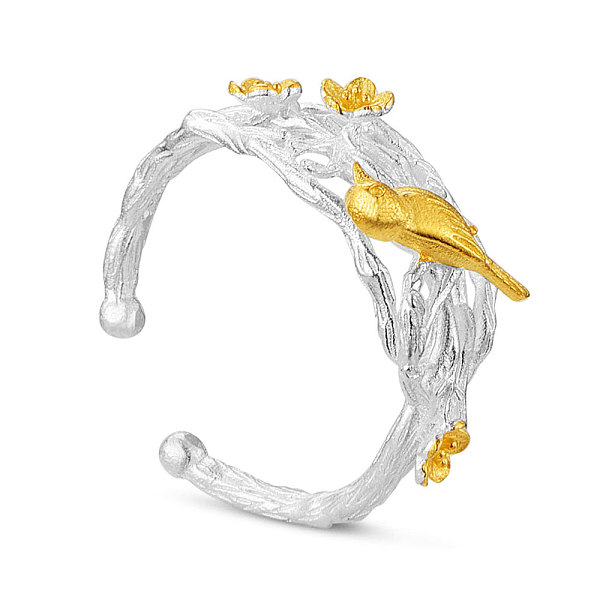 

PandaHall SHEGRACE Fashion 925 Sterling Silver Cuff Rings, Open Rings Bird and Plum Blossom, 18mm Sterling Silver Multicolor