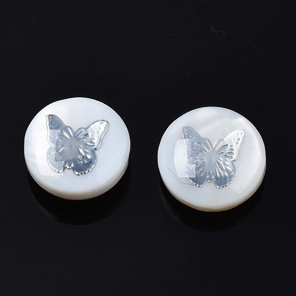 

PandaHall Natural Freshwater Shell Beads, with Brass Metal Embellishments, Flat Round with Butterfly, Platinum, 8x4~5mm, Hole: 0.6mm...