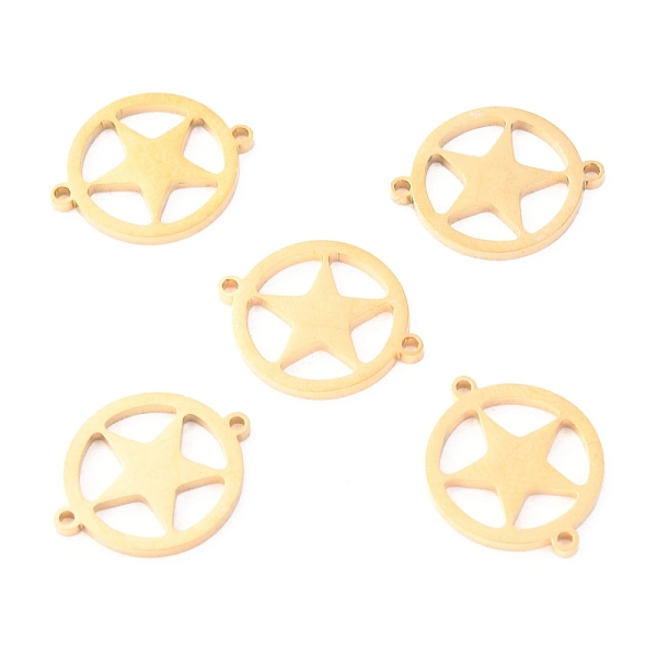 

PandaHall Stainless Steel Links Connectors, Flat Round with Star, Golden, 15x12x1.1mm, Hole: 1mm Stainless Steel Flat Round
