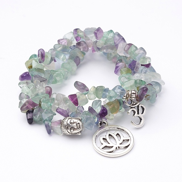 

PandaHall Natural Fluorite Stretch Bracelet Sets, with Tibetan Style Alloy Pendants, Antique Silver, 2 inch(48mm)~2-1/8 inch(53mm) Fluorite..., Green