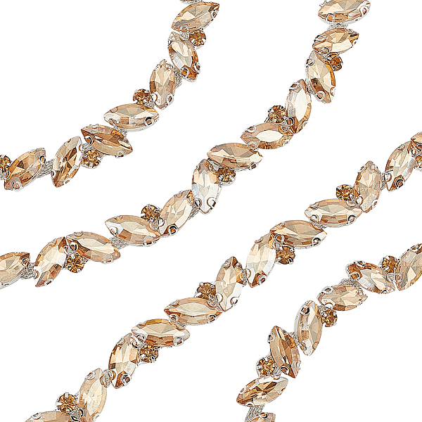 

PandaHall GORGECRAFT 1 Yard Rhinestone Lace Trim Chain Bling Decoration Flexible Sewing Crafts Bridal Costume Embellishment Beaded Trim..., Yellow