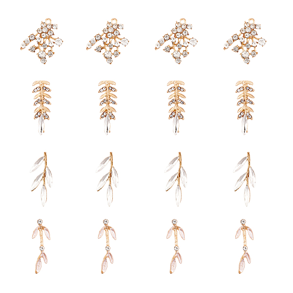 

PandaHall CHGCRAFT 16Pcs 4Styles DIY Leaf Shape Jewelry Making Finding Kit Leaf Alloy Crystal Rhinestone Cabochons Pendants for Bracelet...