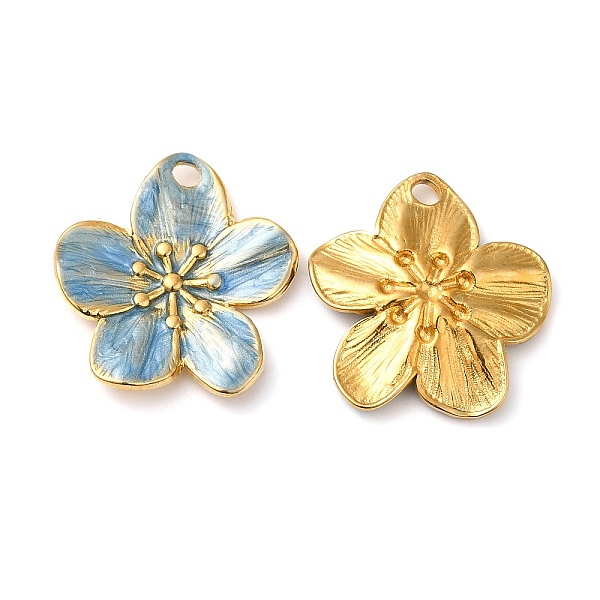 

PandaHall 304 Stainless Steel Enamel Pendants, Real 18K Gold Plated, Flower Charm, Light Sky Blue, 24.5x22.5x2.5mm, Hole: 2.5mm Stainless...