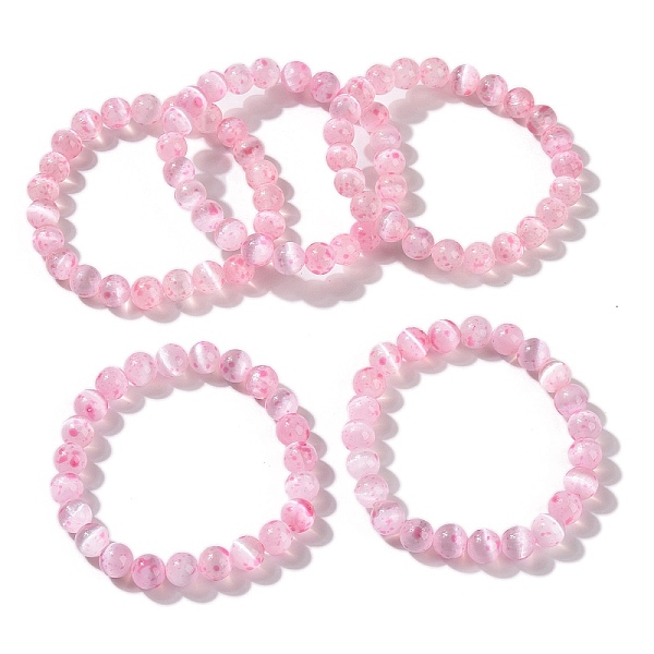 Bracelet Extensible En Perles Rondes En Sélénite Naturelle Teinte Pour Femmes